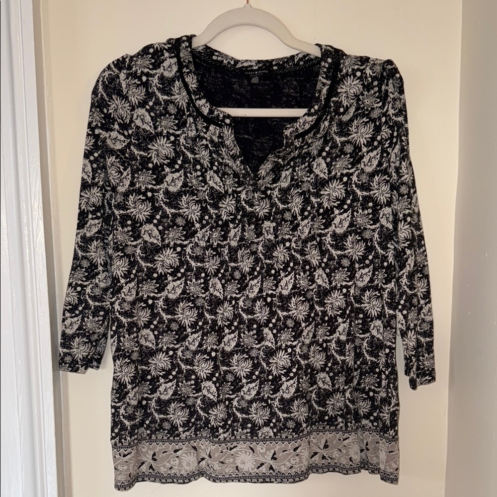 Lucky Brand Black and White Floral Blouse